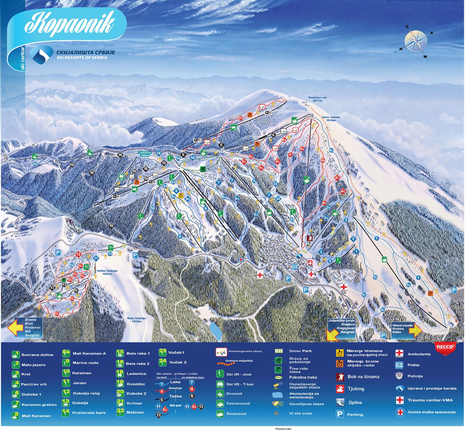 kopaonik mapa staza Mapa skijališta | Skijališta Srbije kopaonik mapa staza